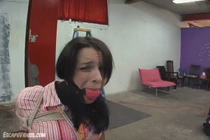 www.escapevideos.com - Alexis Ball Gag Pantyhose Hood Bound thumbnail
